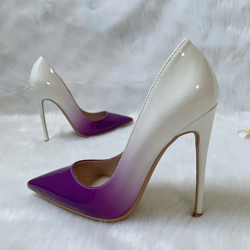 Brand Designer TOMONYE Purple Change Into White Gradient Shiny Patent Leather Elegant 2023 New Style High Heel Shoes Plus size46