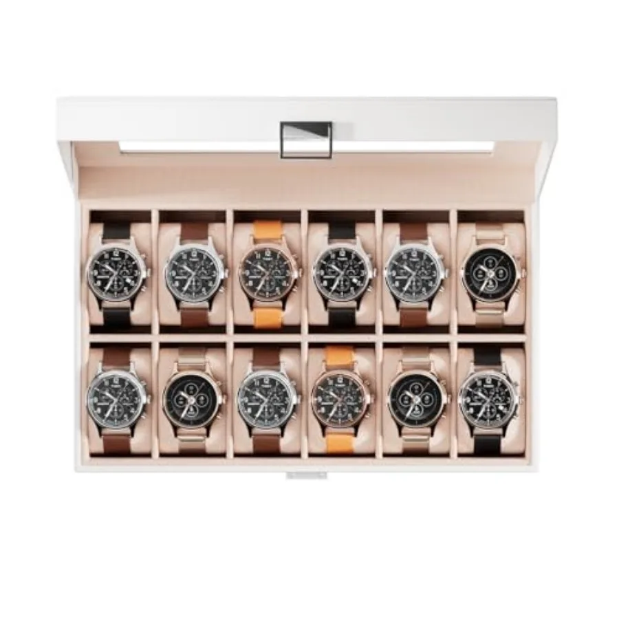 

Watch Box Organizer, 12 Slot Watch Display Case With Glass Lid, Watch Storage Holder Mens Watch Case, Anniversary Birthday Vale