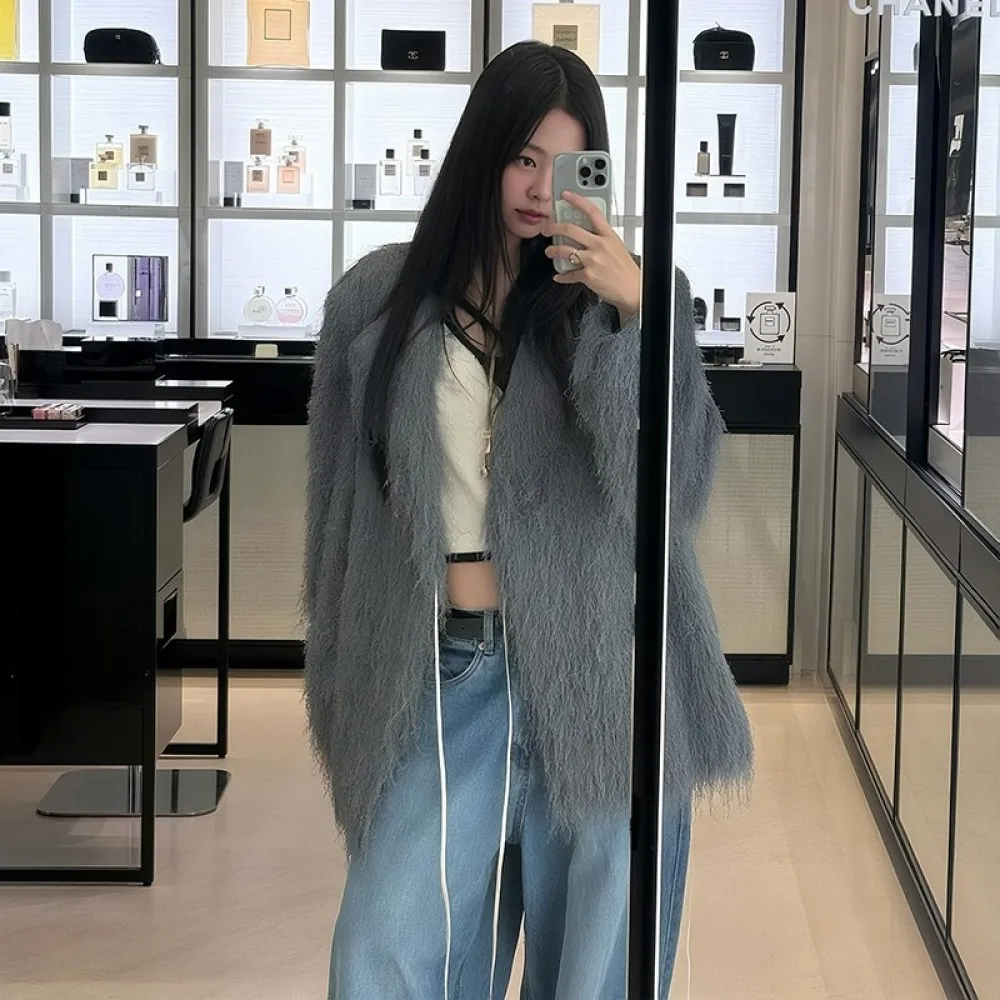 SylCue Furry Tassel Decoration Jacket Woman Autumn New Trend Cardigan Full Sleeve Street Casual Fashion Elegant Classic Coats
