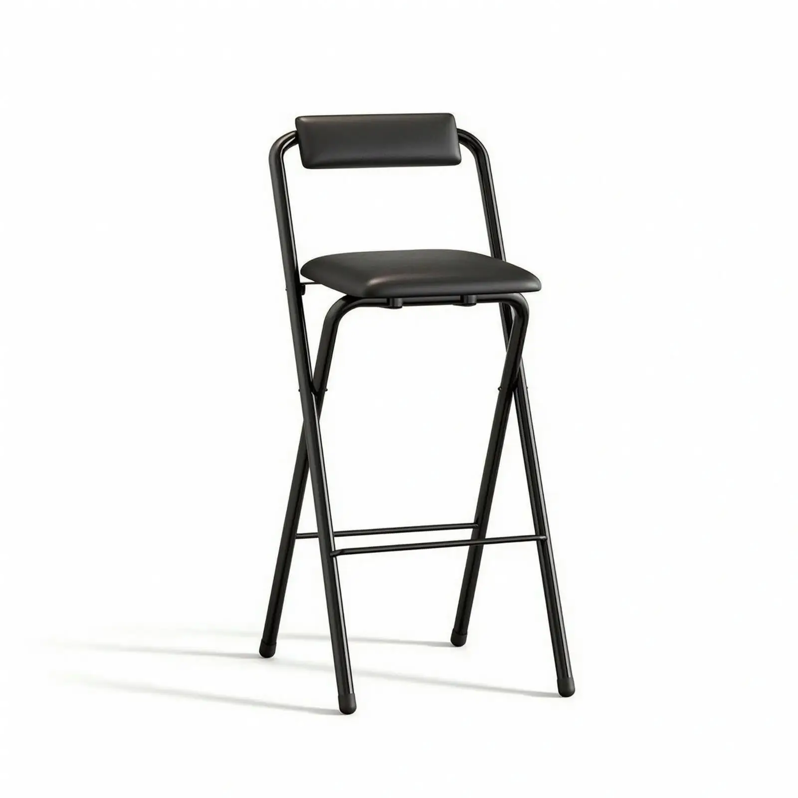 Sturdy Folding Bar Chair with Cushioned Seat Leather Wood Steel Construction for Kitchen Island Counter Height Seating
