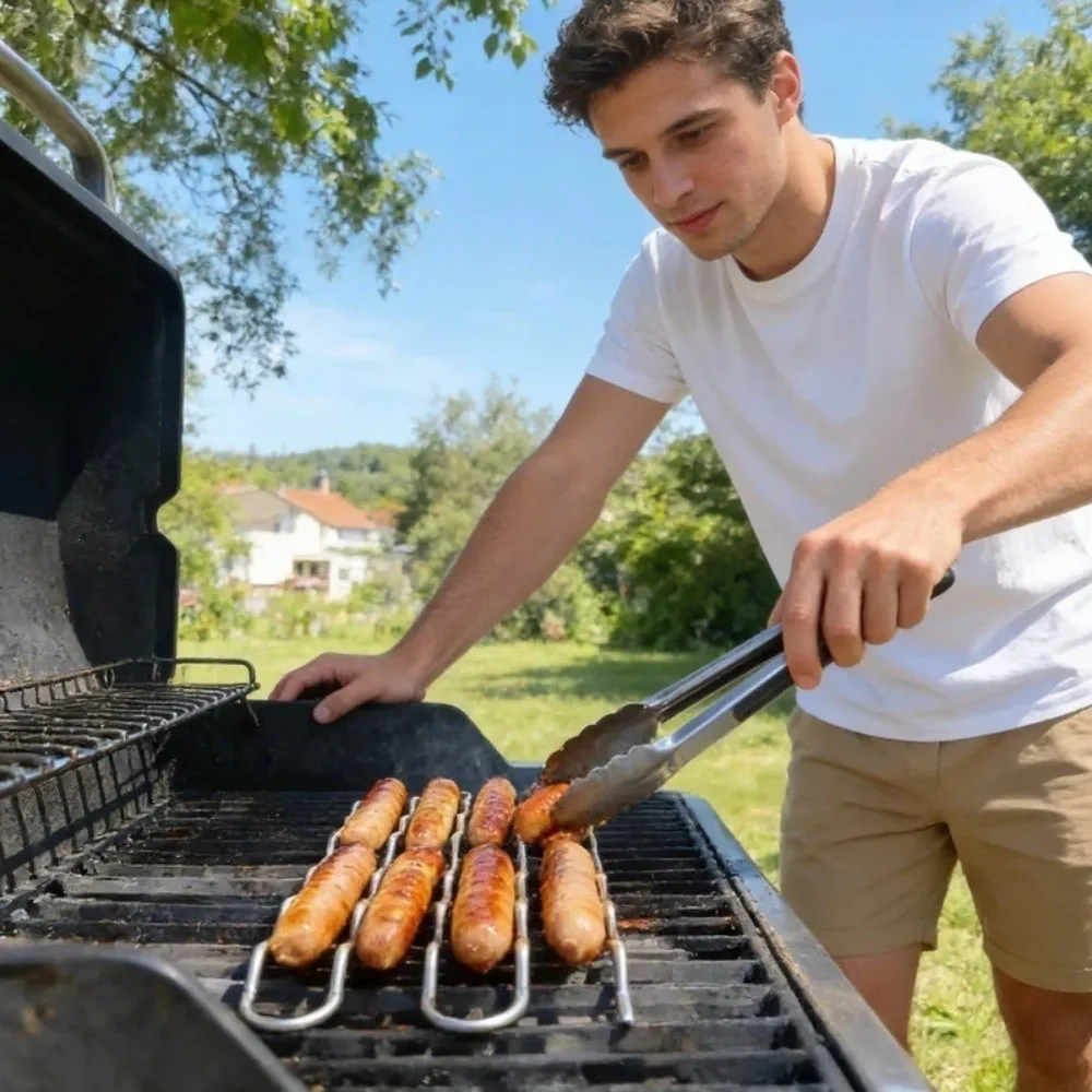 

Stainless Steel BBQ Sausage Roller Rack 360° Rolling Multi-functional BBQ Sausage Holder Rust-proof Grill Roller Rack