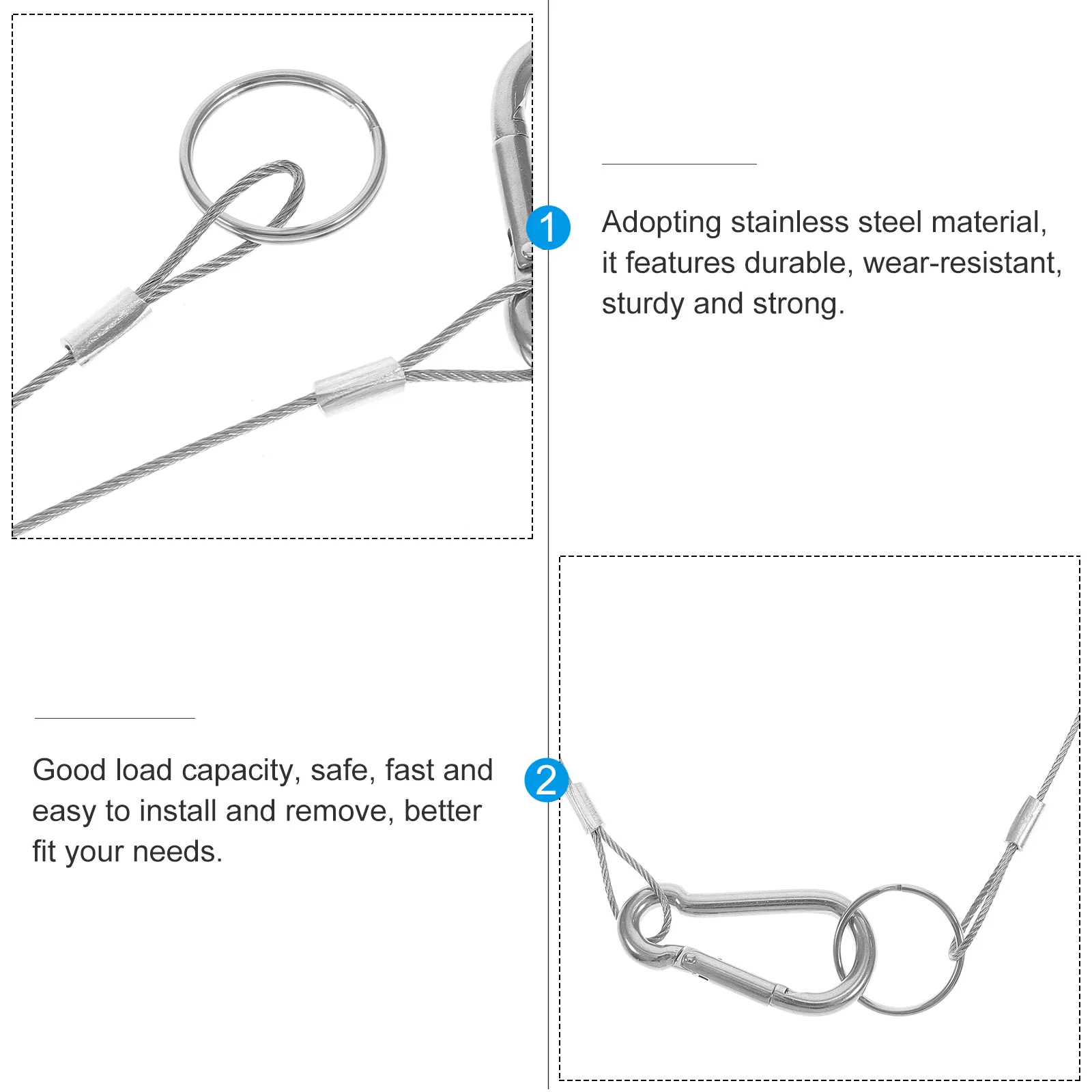 6pcs Stainless Steel Wire Rope Lanyard Cable Tether Silver Adjustable Strap for Outdoor Safety