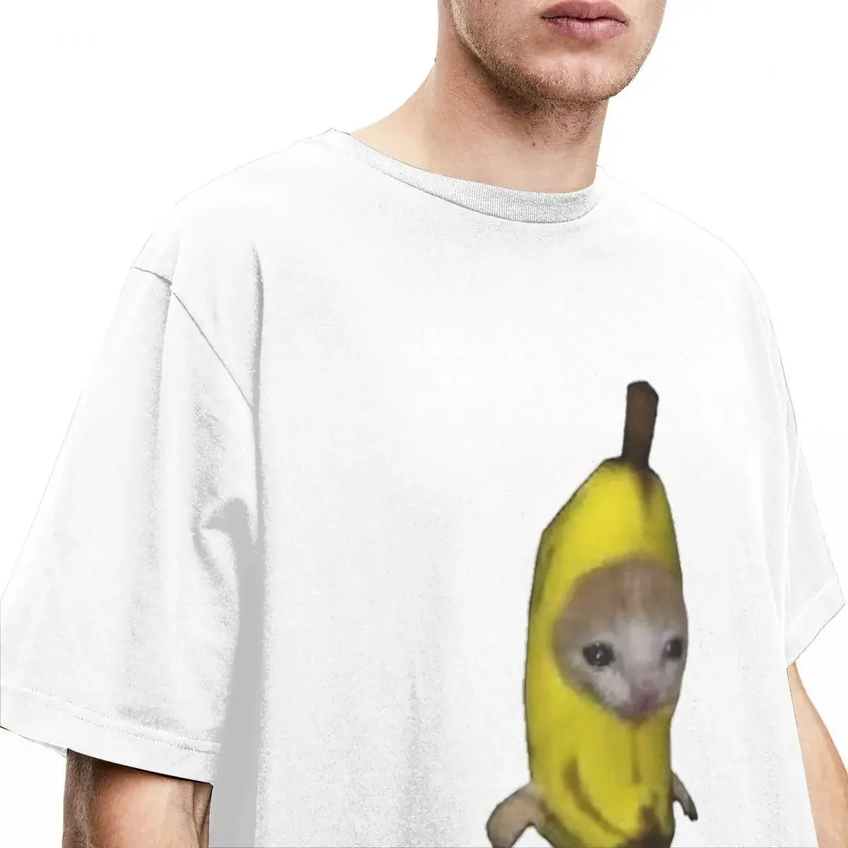 Banana Cat Meme Shirt Merch for Men Women Cotton Vintage Round Collar Funny Parody Tee Shirt Short Sleeve Clothing Printed