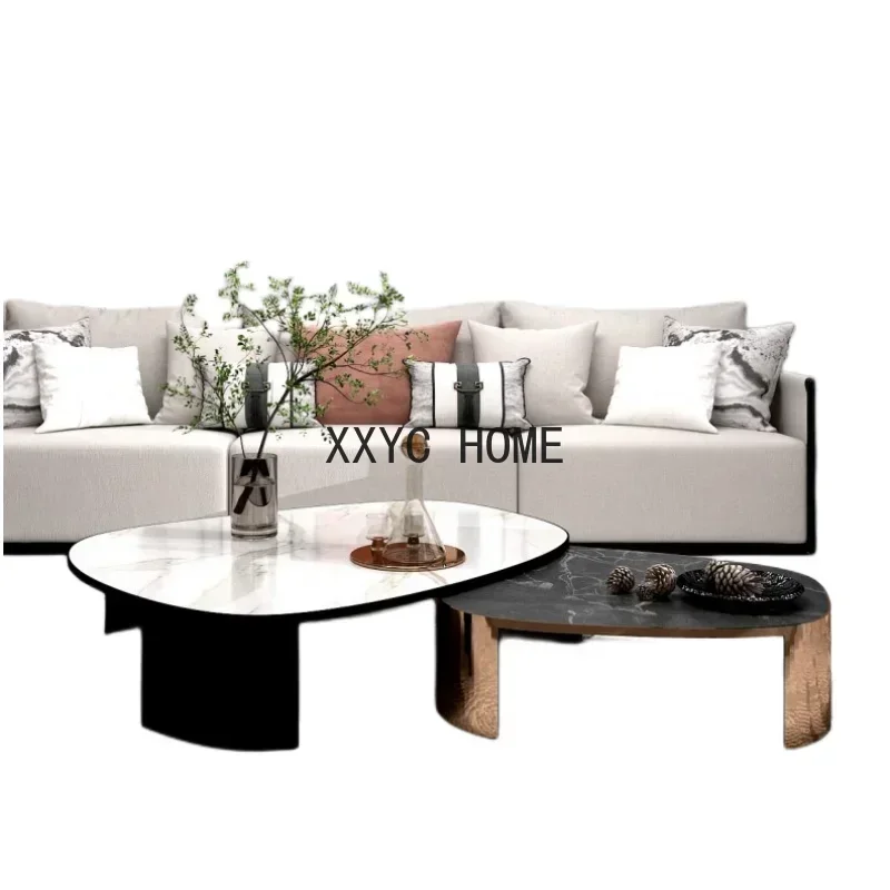 

Stainless Steel Living Room round Coffee Table Combination Modern Minimalist Tea Table Bench Coffee Table
