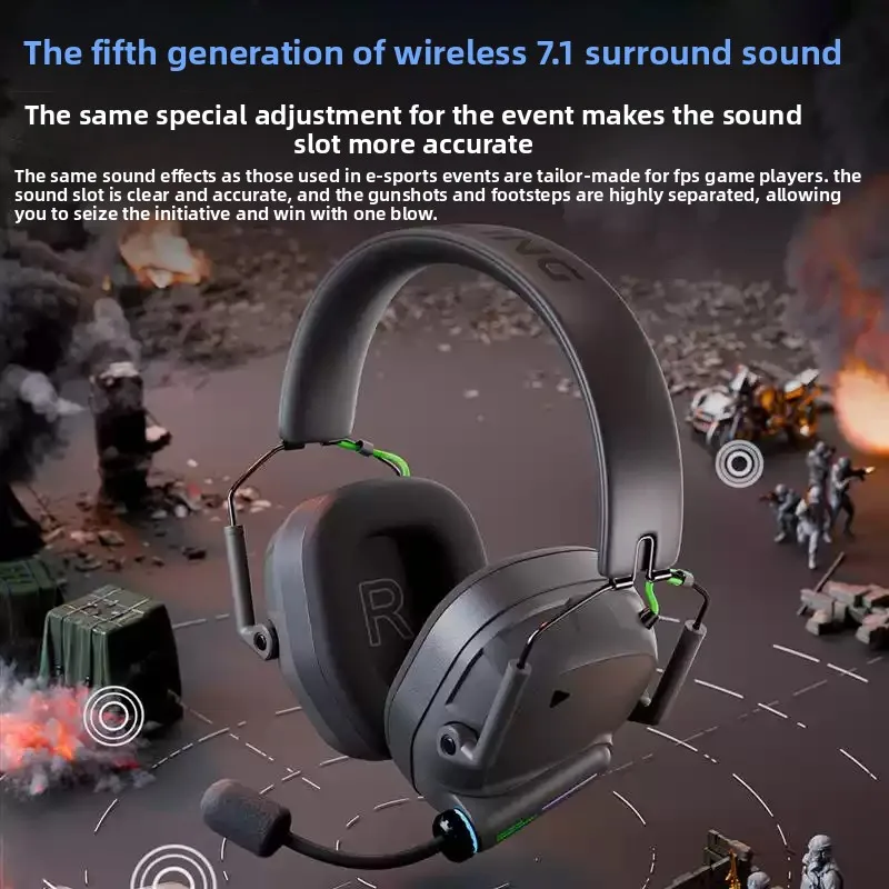 Custom Over-Ear Gaming Esports Headphone 2.4G Zero Latency PC 7.1 Surround Pro FPS Mic Long Battery Life Professional Gift