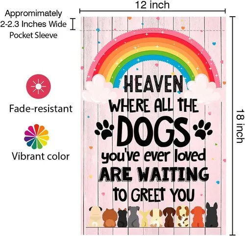 Heaven Where All The Dogs Garden Flag - Rainbow Dog Memorial Flag - In, 12x18 XXQ