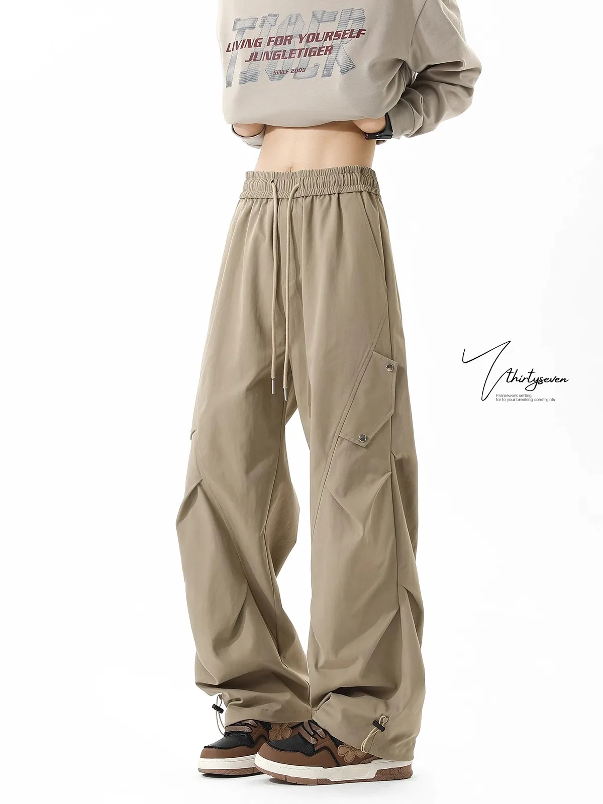 

Khaki Workwear Pants Men's Loose Fit Spor Trousers Summer Casual Straight Leg Pants Youthful Energy Sle Qui Dry Function