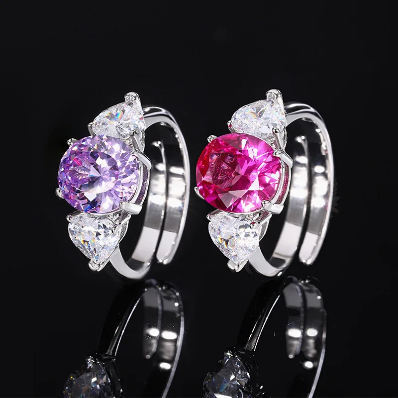 

New jewelry with copper base, gold-plated colored gemstone, elegant egg-shaped, simple style, women's ring 9*10