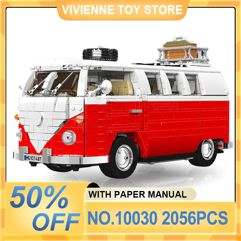 

Mould King 10030 MOC Technical Car Building Block The T1 Van Car Model Assembly Vintage Car Bricks Toys Christmas Gift For Kids