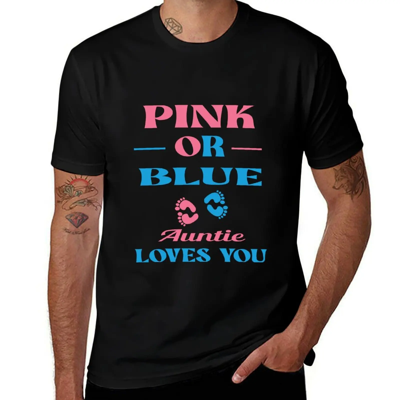pink or blue auntie loves you gongratulations T-Shirt Soft Basic Cotton Short Sleeve Tee