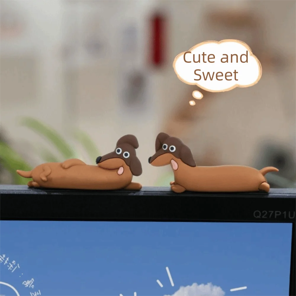 Cartoon Design Dog Figurines Mascots Crafts Home Decoration Computer Monitor Decors Statues Silicone Dachshund Ornament