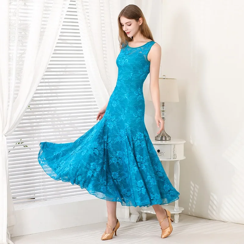 

Lace Stitching Sleeves Women Ballroom Dance Dress Hollow Back Tango Dance Costumes Dance Wear Party Dress