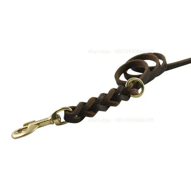 4M Long Braided Leather Dog Leash Double Copper Ring Durable Tracking Pet Traction Rope For Small Medium Large Dogs