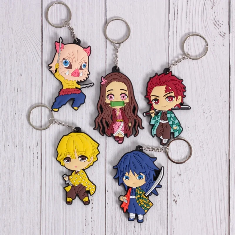 Anime Demon Slayer Figuur Model Sleutelhanger PVC Dubbelzijdig Zachte Lijm Cartoon Kawaii Pop Sleutelhanger Rugzak Decoratie Hanger Gif
