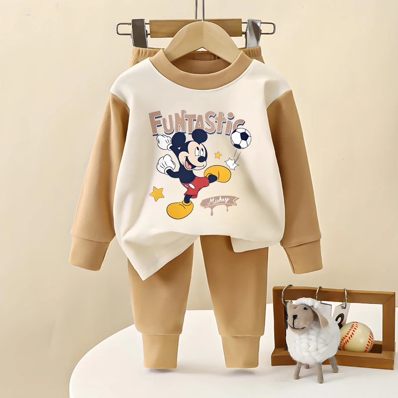Disneyฤดูใบไม้ร่วงMickey Minnieพิมพ์เด็กแขนยาวชุดนอนชุดสาวนุ่มเสื้อผ้าชุดเด็กชุดนอนสบายๆชุด