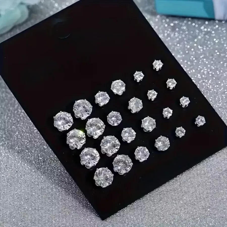 Juego de 12 pares de aretes de acero inoxidable con gemas, aretes redondos, joyería de moda unisex, regalos