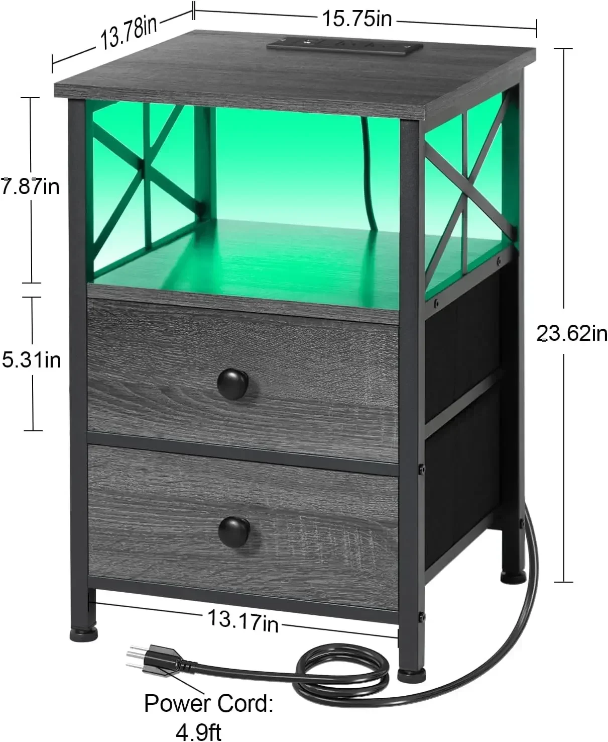 Nachtkastje set 2, LED-nachtkastje met laadstation, bijzettafels woonkamer met stoffen lades, nachtkastje voor slaapkamer,