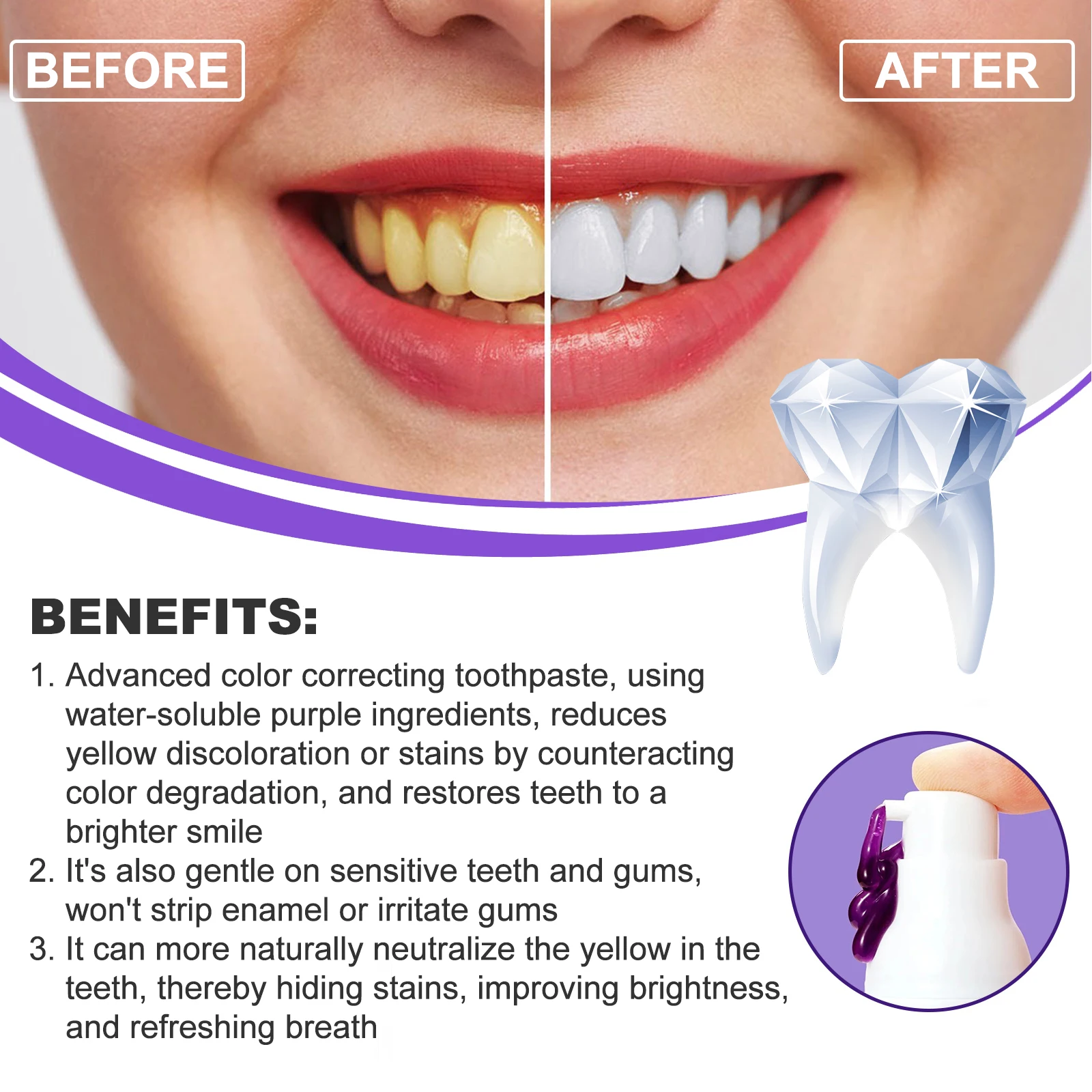 EELHOE Smiles Bright White Refining Serum Teeth Whitening Mousse Mild Ingredients Nano-Hydroxyapatite Xylitol Easy To Use 30ml
