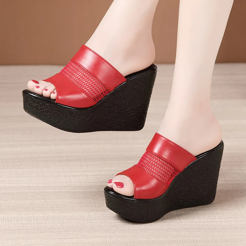 Plus Size 32-43 High Heels Slippers Women Wedding Shoes Summer 2024 Cutout Platform Wedges Slides Ladies Slippers for Office