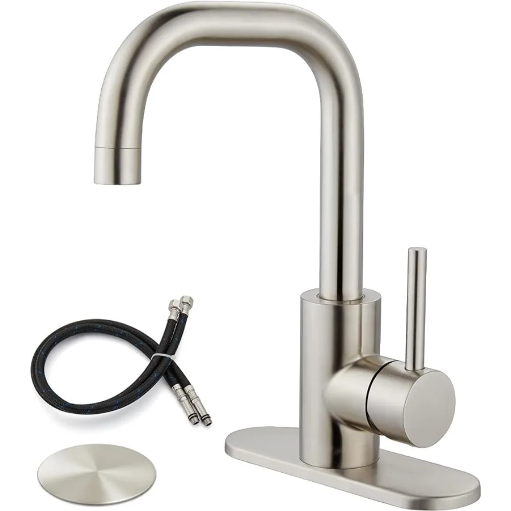 

Faucet Kitchen Tap Supply Hoses and Pop-up Drain Brushed Nickel Kichen Acceesories Bathroom Sink Faucet Single Handle Water Wall