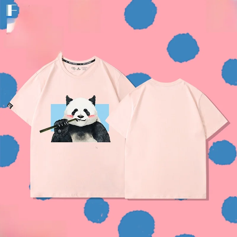 

Loose Fit Pure Cotton ort Sve T-irt ex Breathable Comfortable Panda Floral Print Casual Summer Top for Teens
