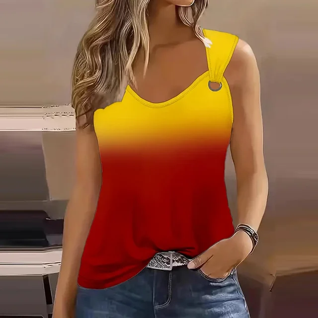 Damska modna koszulka bez rękawów z szelkami Tęczowa moda codzienna Letni top