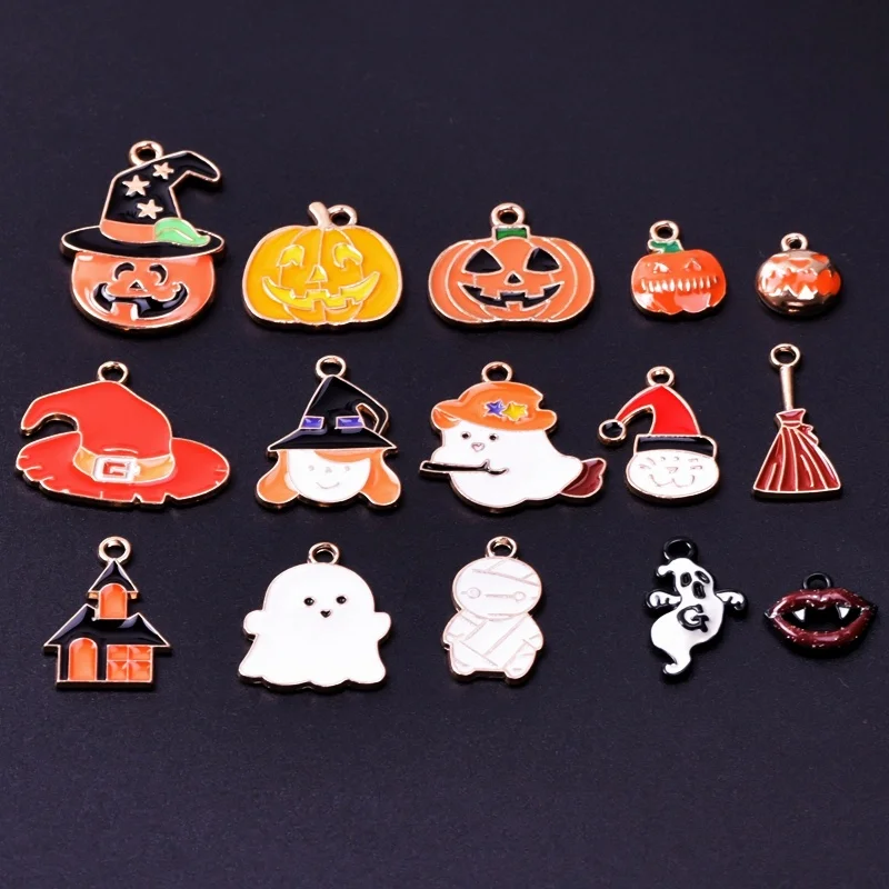 10pcs  Enamel Grave Ghost Pumpkin Bat Vampire Castle Charms Halloween Pendant For Women Men Amulet Hand Diy Jewelry Making