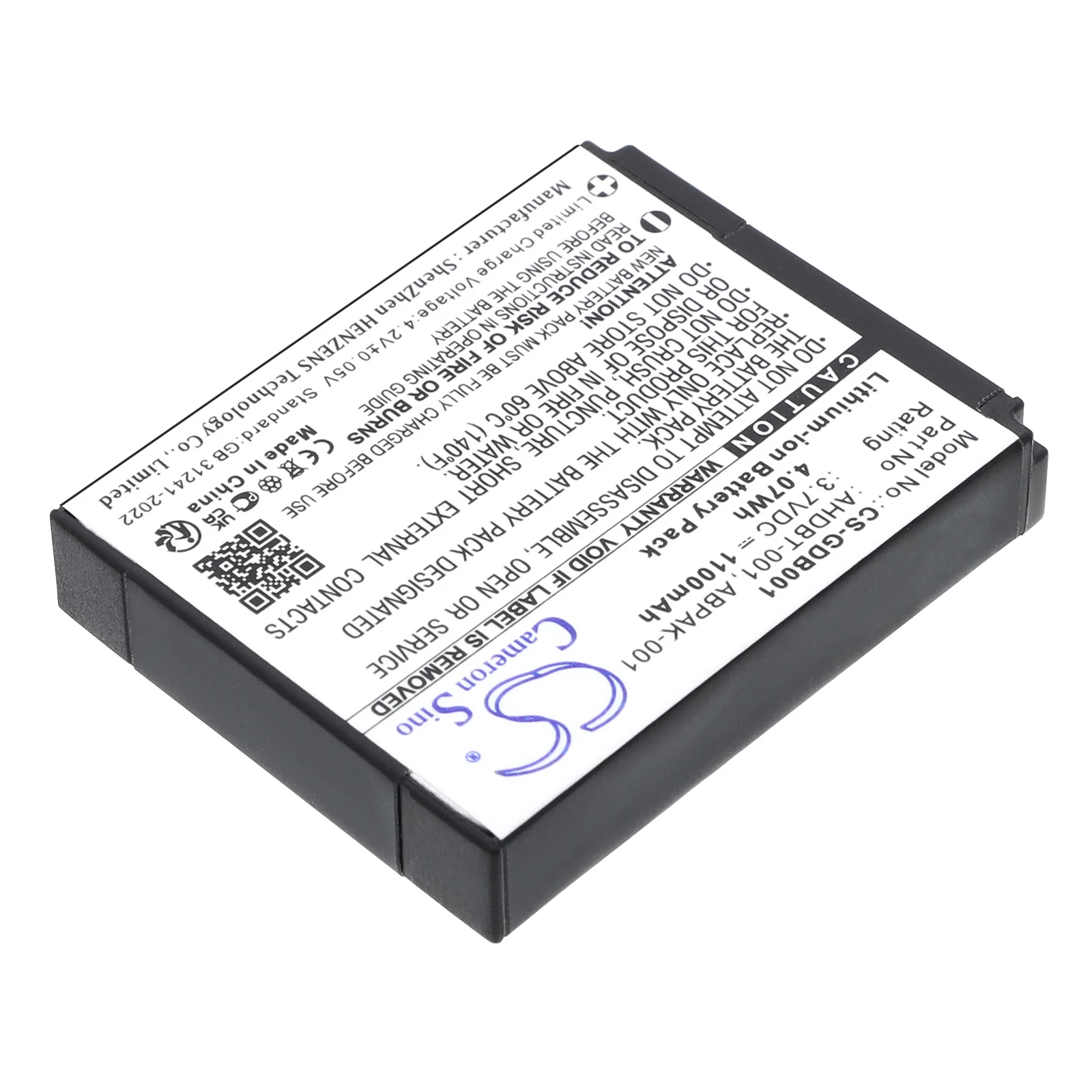 Li-ion Camera Battery for GoPro, 3.7V, 1100mAh, Compatible Models: HD Helmet Hero, HD Motorsports Hero