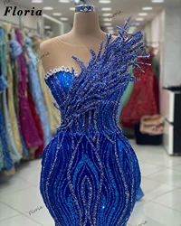 Haute Coutures Royal Blue Mermaid Evening Gowns For Wedding Party 2023 Arabic Beading Crystals Prom Dresses Women Cocktail Dress