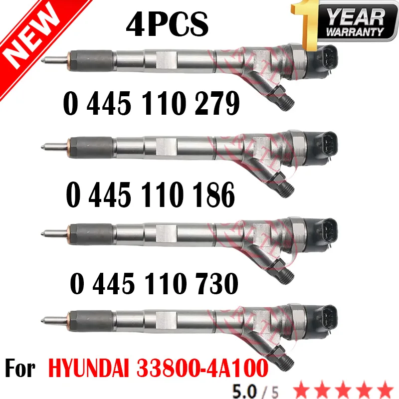 4 قطعة 0445110279 33800-4A100 0445110186 حاقن وقود الديزل 0445110730 لشركة هيونداي ستاركس ليبيرو 0 445 110 279 0 445 110 186