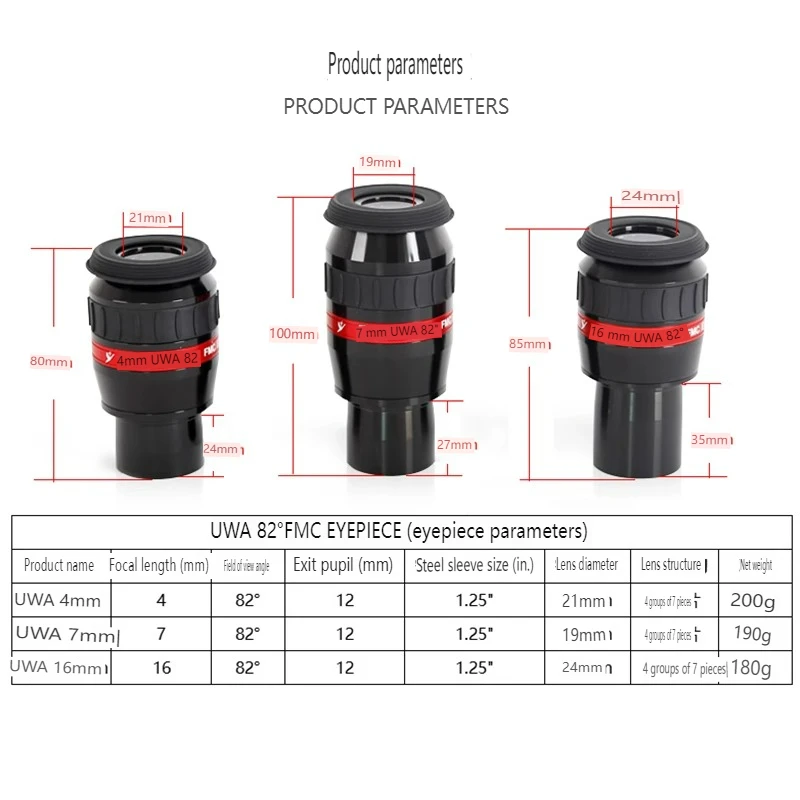 

Angeleye Ultra Wide Angle Color Correction Eyepiece 82 Degree UWA 4mm/7mm/16mm Accessories for Astronomical Observation