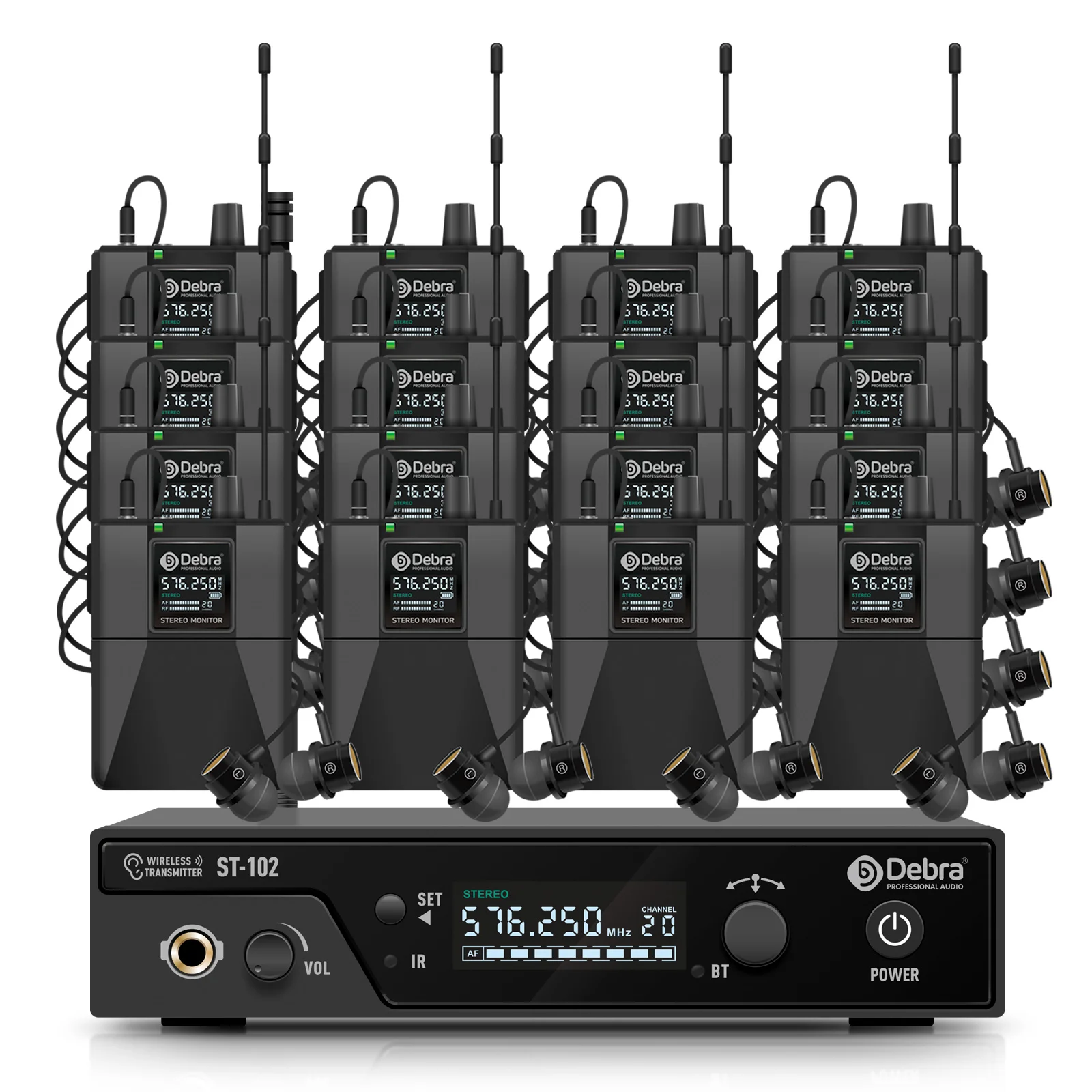16-Channel Portable Stereo Wireless In-Ear Monitor System Cardioid Metal Conference Microphone for Stage Recording