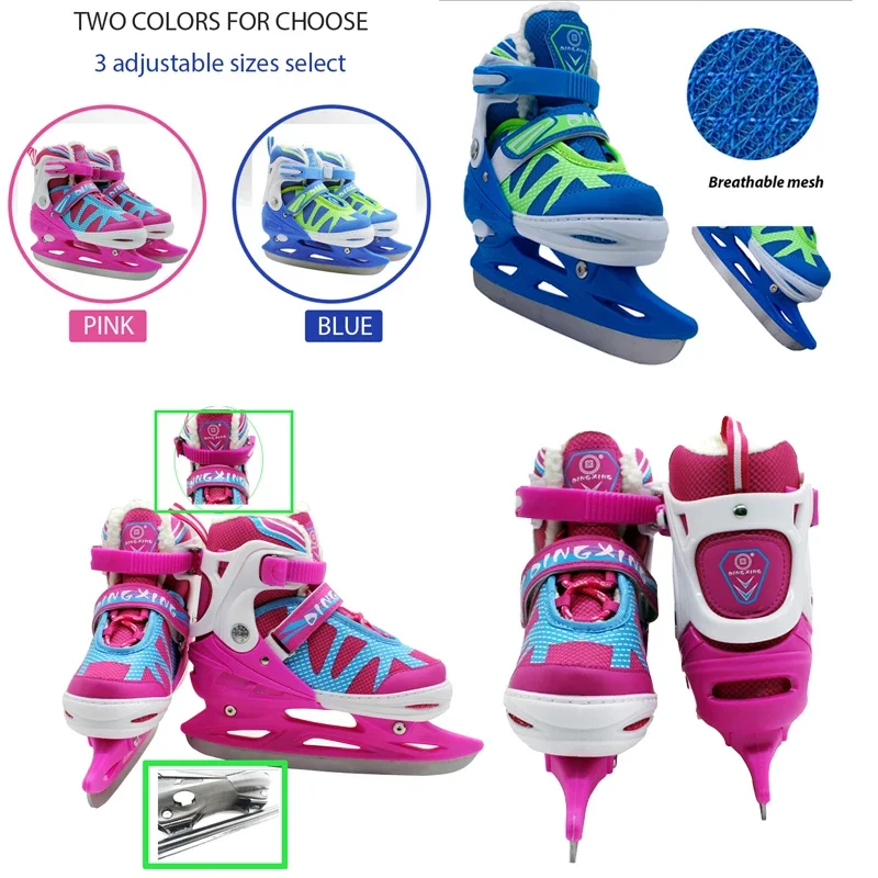 1 Pair Adjustable Ice Figure Skates Shoes Winter Outdoor Thermal Thicken Roller Skate Ice Skating Shoes for Kid Adults Teenagers