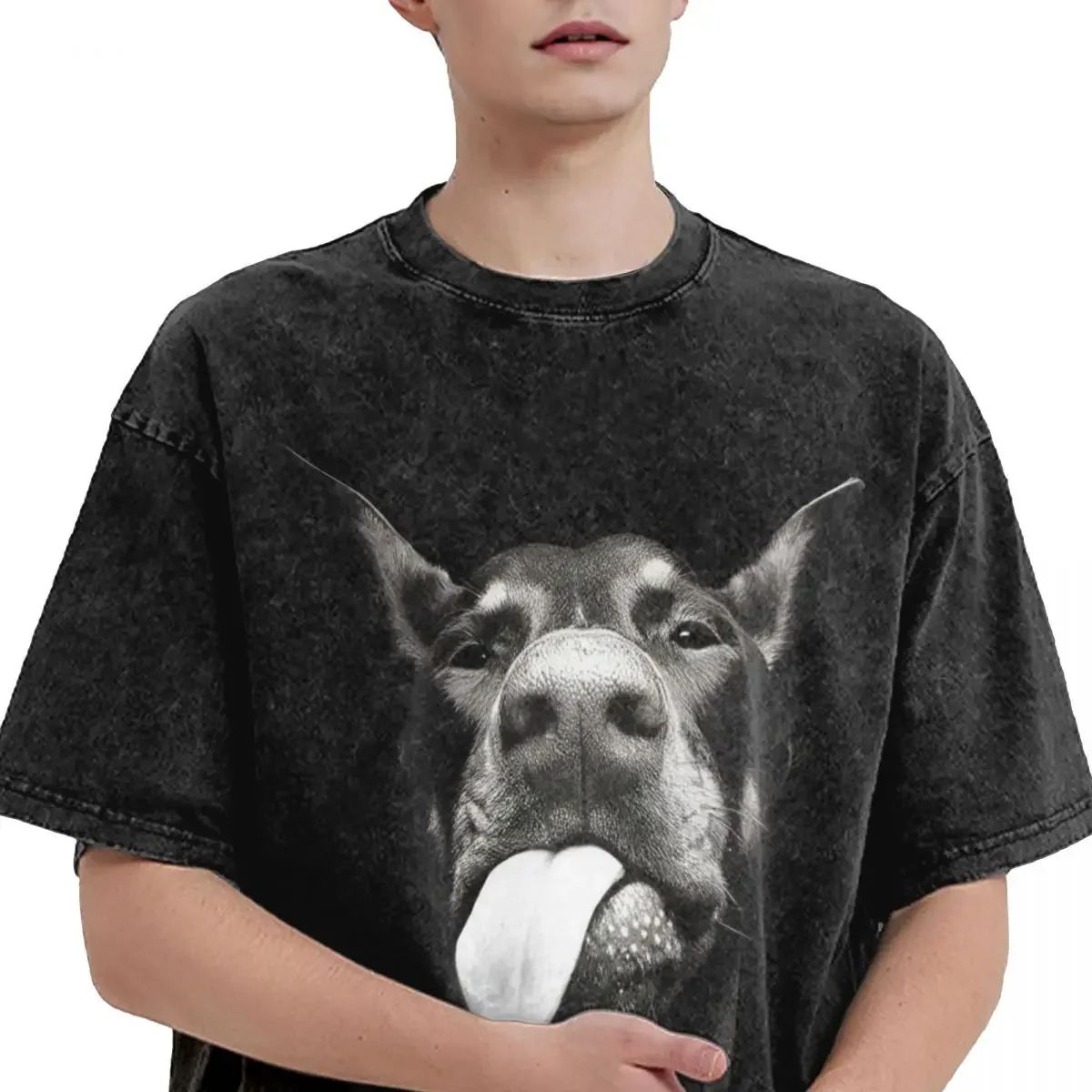 Washed T Shirts Gothic Letter Dog Dobermann Hip Hop Vintage T-Shirts Harajuku Punk Gothic 100% Cotton Graphic Tops Tee Shirt image 3
