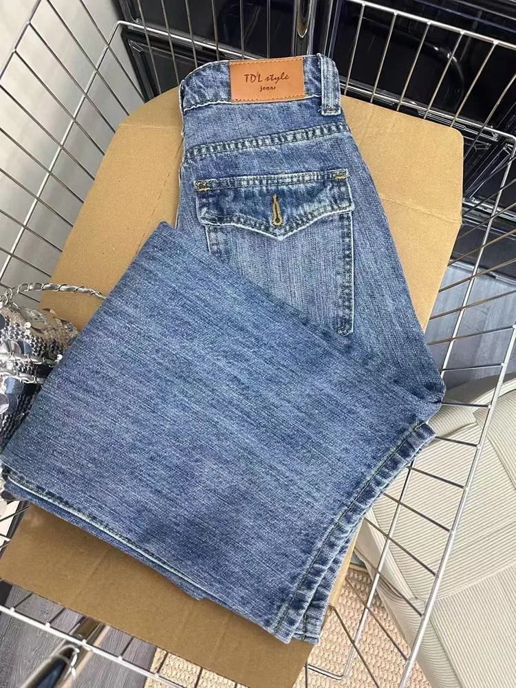 

Y2K Американские свободные широкие джинсы Женская осенняя уличная одежда с высокой талией Универсальные джинсовые брюки Y2K Хип-хоп Гранж Прямые брюки