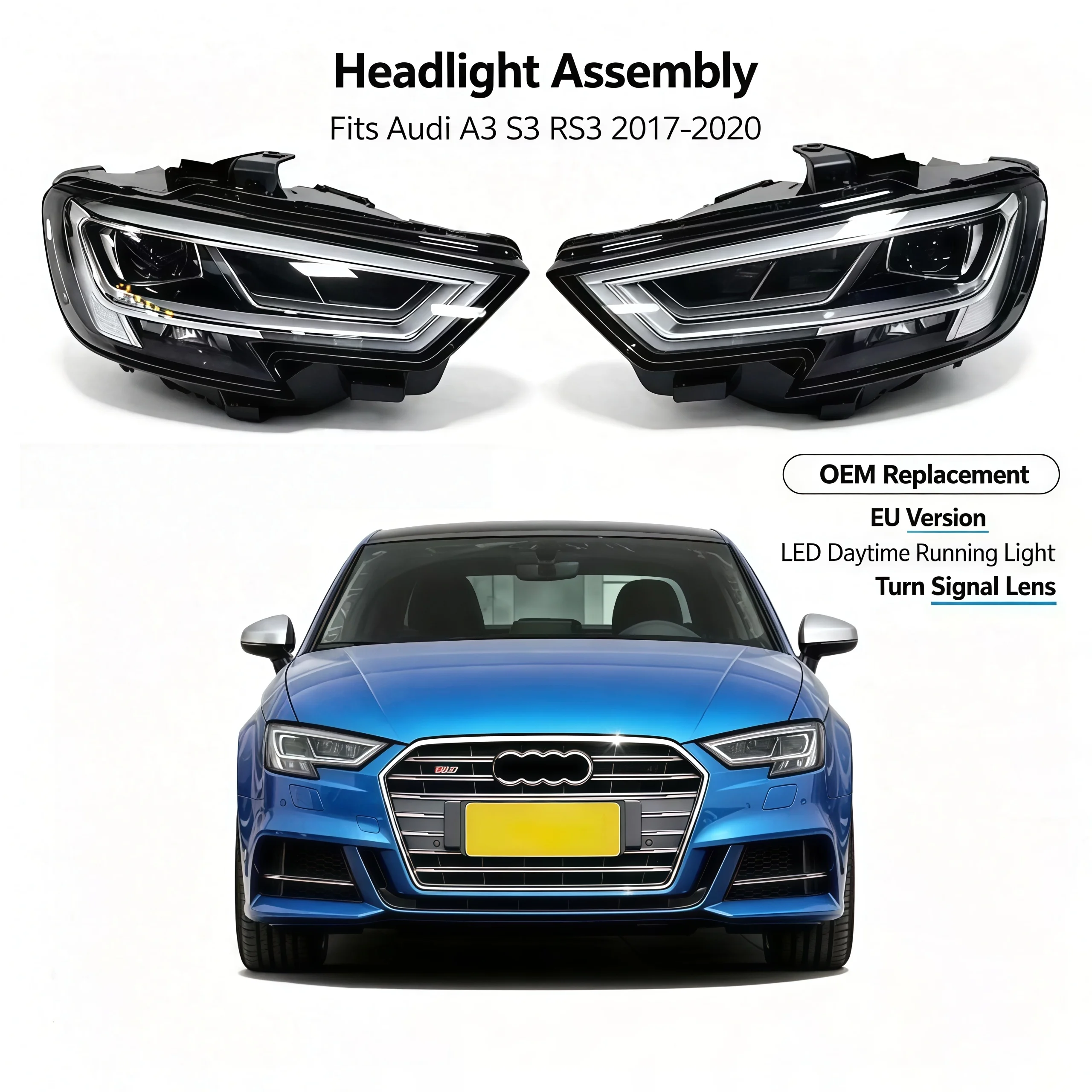 For Audi A3 S3 RS3 2017-2020 8V Facelift OEM High Configuration LED Headlight Assembly Euro Version Direct Replacement