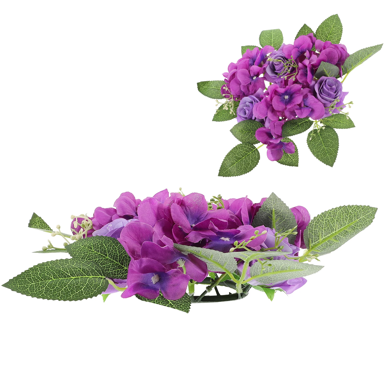 

1pc Artificial Rose Hydrangea Ring Garland Decor Purple Candlestick Wreath Table Centerpiece Wedding Birthday Valentine