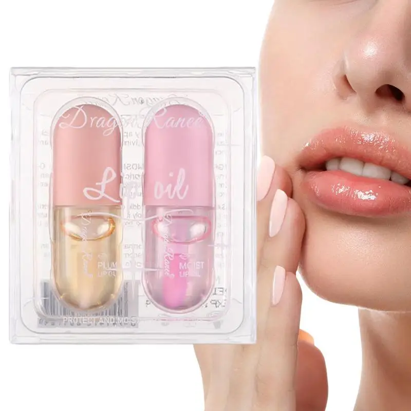 2PCS/Set Non-stick Lip Plumper Lip Enhancer Natural Lip Serum Moisturized Clear Sexy Lip Oil Fuller & Hydrated Lips Makeup