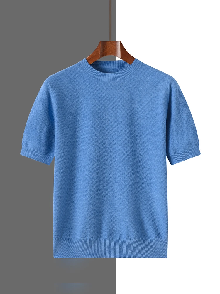 New Spring Summer Men's Waffle Pullover O-Neck Short Sleeve Knitted Sweater First Line Ready to Wear Clothing Soft Casual Tops T