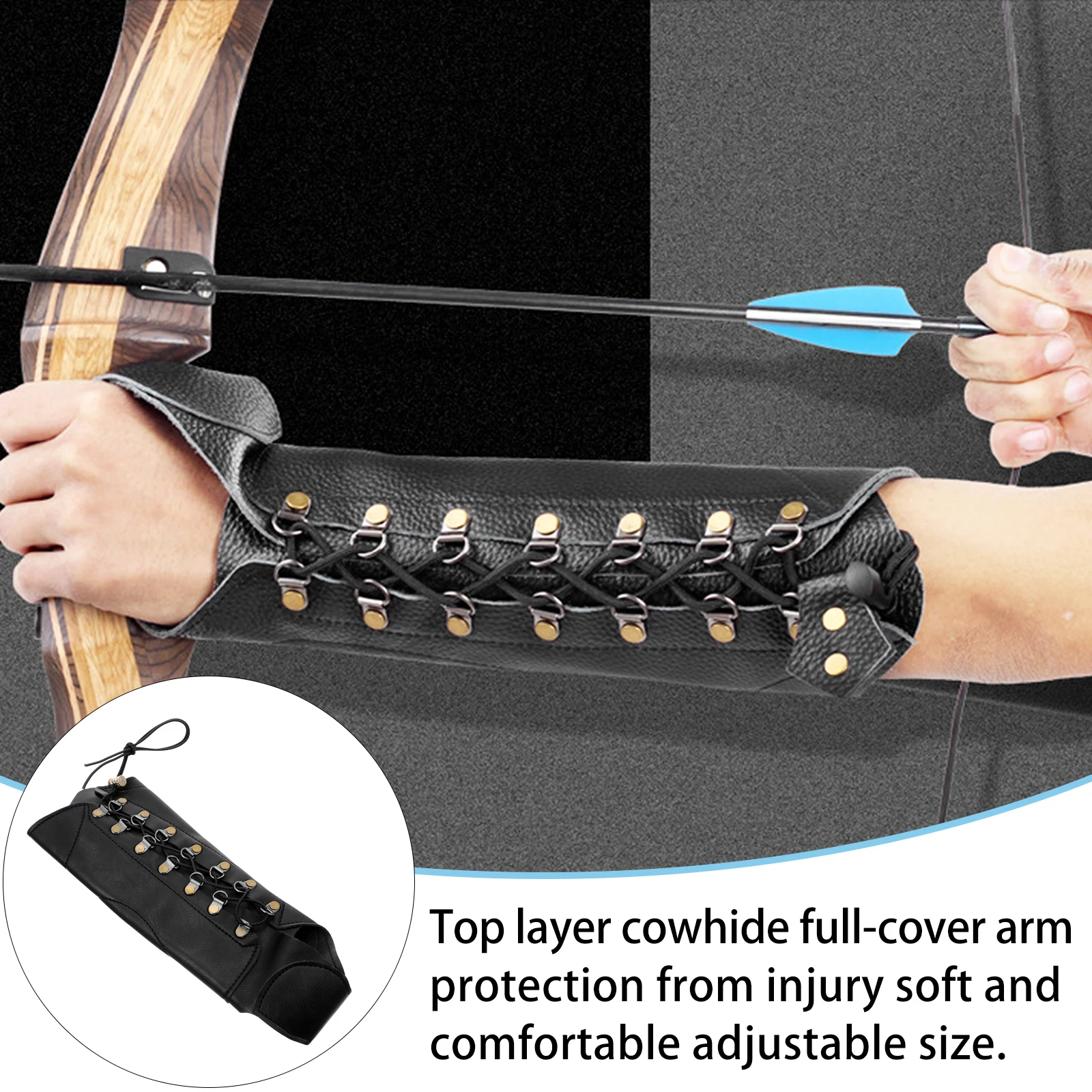 

Adjustable Archery Arm Guard Pu Forearm Protector Shooting Glove Thumb Wrap Durable Comfortable Outdoor Arrow Shooting