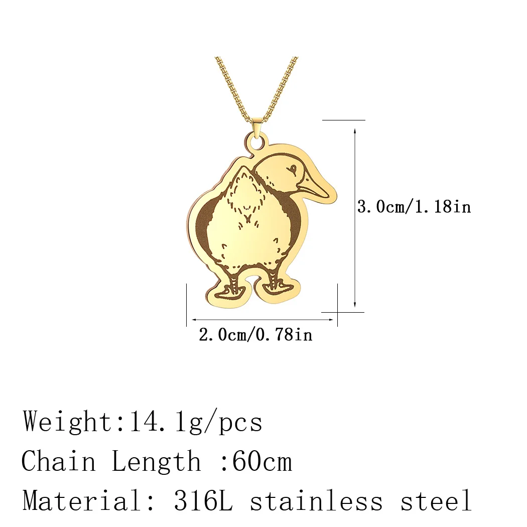 Kinitial Stainless Steel Necklaces Fluffy Duck Butt Looking Behind Animal Pendants Chains Choker Necklace For Women Jewelry