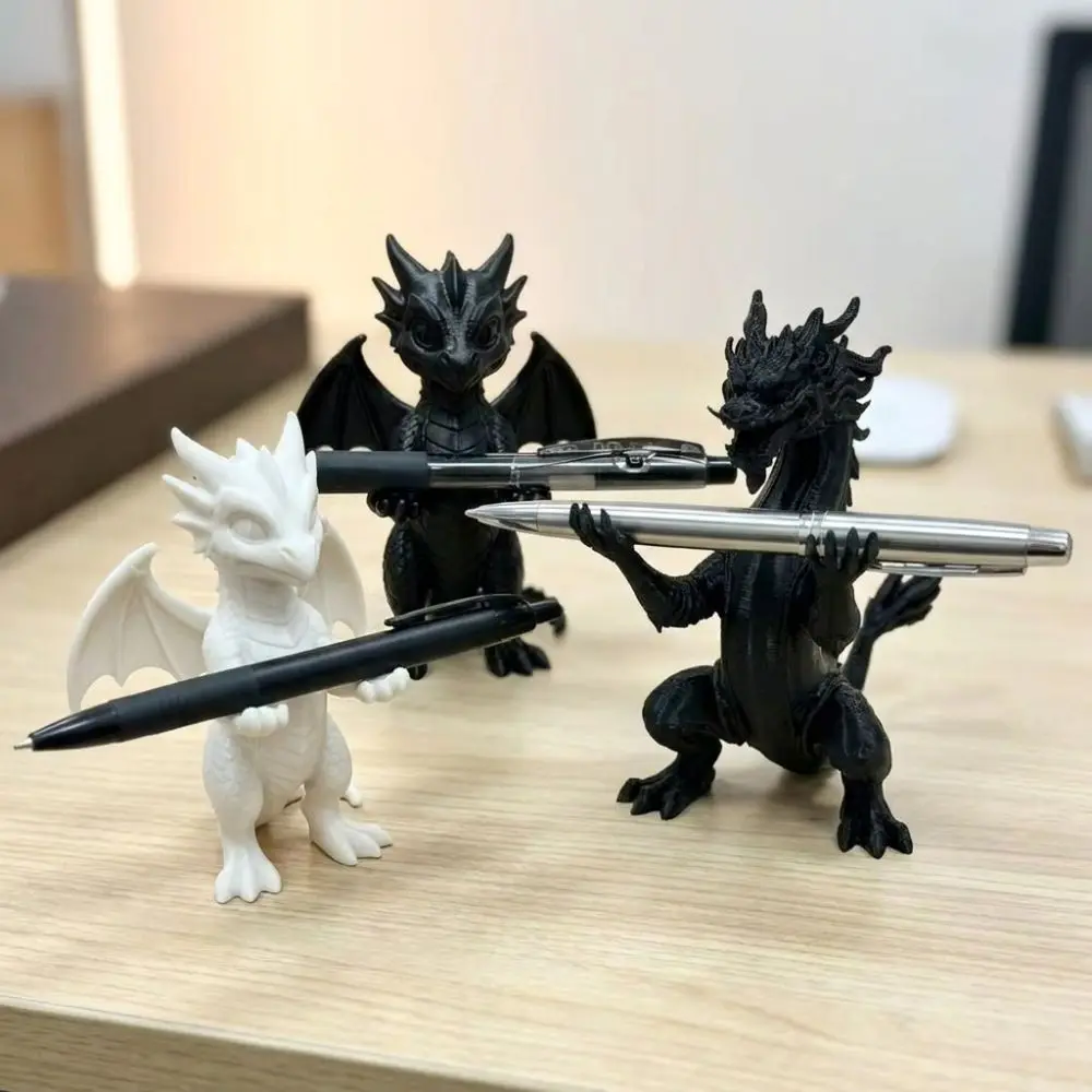 3D Printed Dragon Shaped Pen Holder Vintage Style Cartoon Dragon Stationery Storage Plastic Oriental Myth