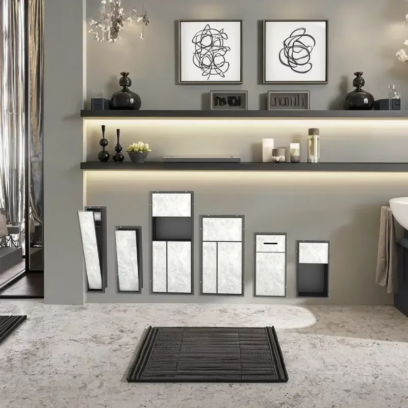Modern Stainless Steel Corner Bathroom Wall Cabinet with Hidden Toilet Niche Trash Can and Tissue Box Storage Rack Organizer