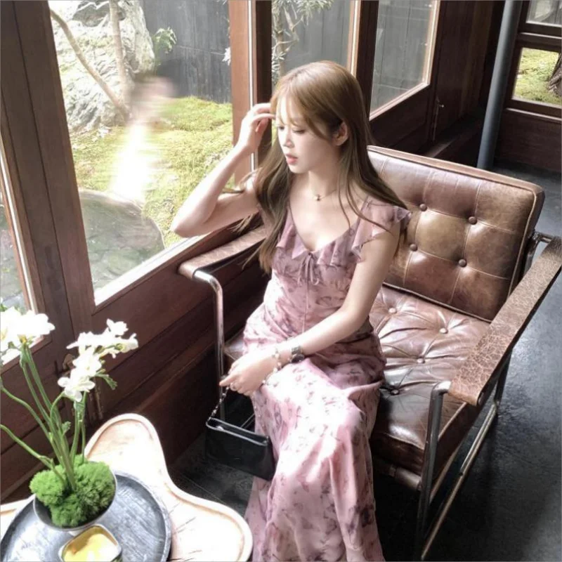 Abito longuette vintage da donna slim con stampa fiocco con volant abito da festa elegante ufficio signora spiaggia Boho estate 2025