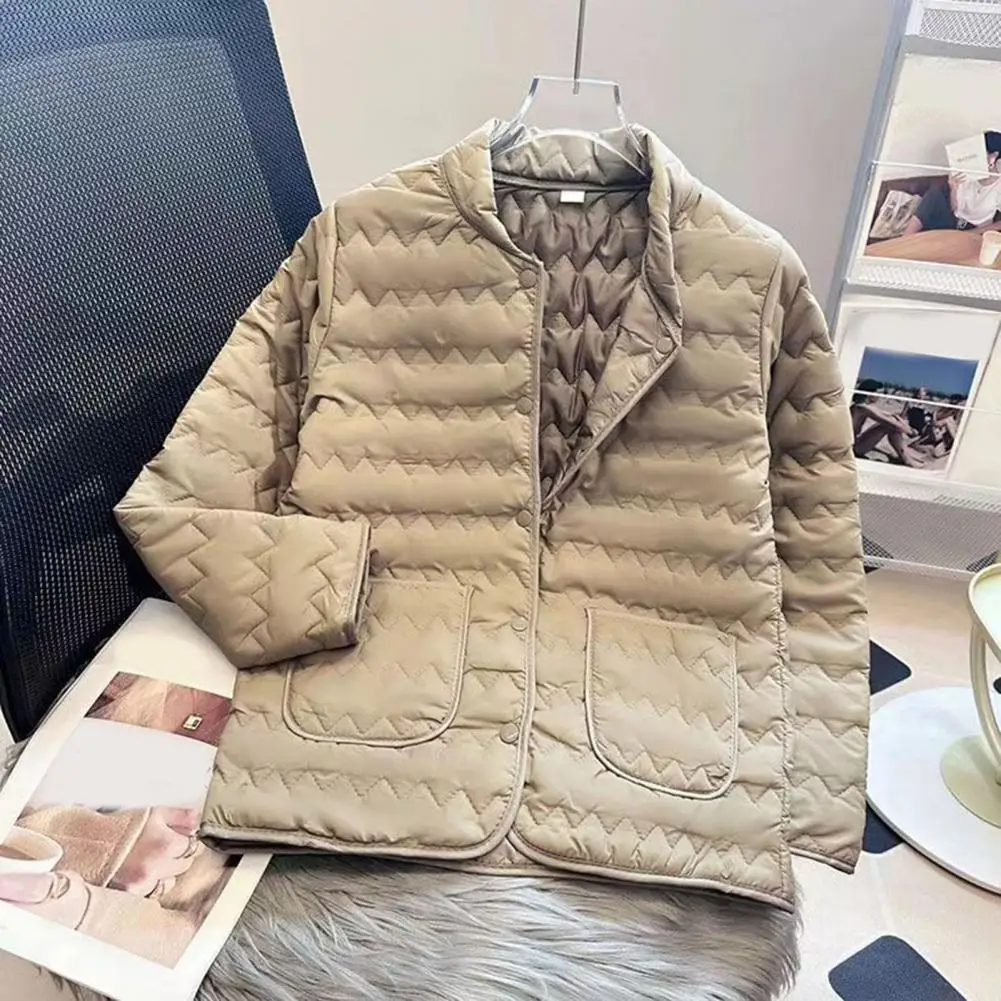 Single-breasted Women Coat Women’s Quilted Down Jacket Lightweight Puffer Coat with Pockets Long Sleeve Winter Outerwear