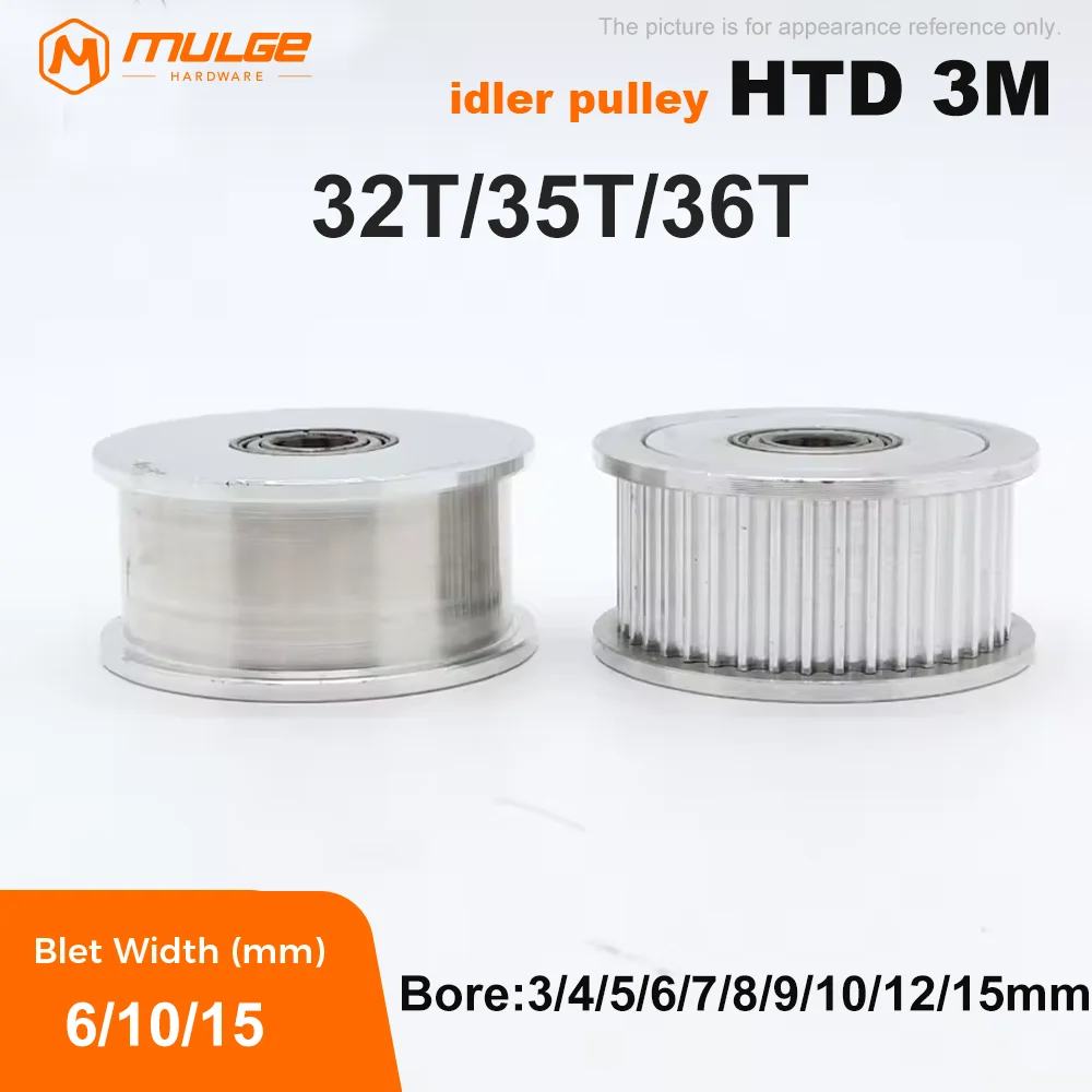32T/35T/36Teeth HTD 3M Idler Timing Pulley Bore 3-15mm for Belt Width 6/10/15mm   Bearing Guide Idler 3M HTD3M Pulley