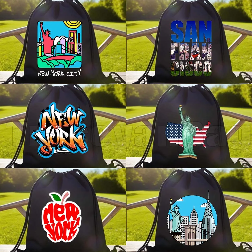

Сумка-мешок на шнурке с изображением Статуи Свободы в Нью-Йорке, подарочный штамп с символикой Нью-Йорка, алфавит Сан-Франциско, спортивный рюкзак для футбола