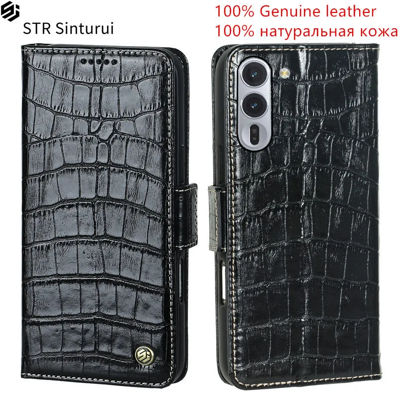 

STR Genuine leather crocodile grain card Slot Wallet Cover For Fujitsu Arrows Alpha Arrows We2 PIus N 5G shockproof phone Case