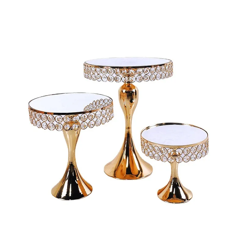 5-7pcs Crystal Metal Cake Stand Set Acrylic Mirror Cupcake Decorations Dessert Pedestal Wedding Party Display Tray