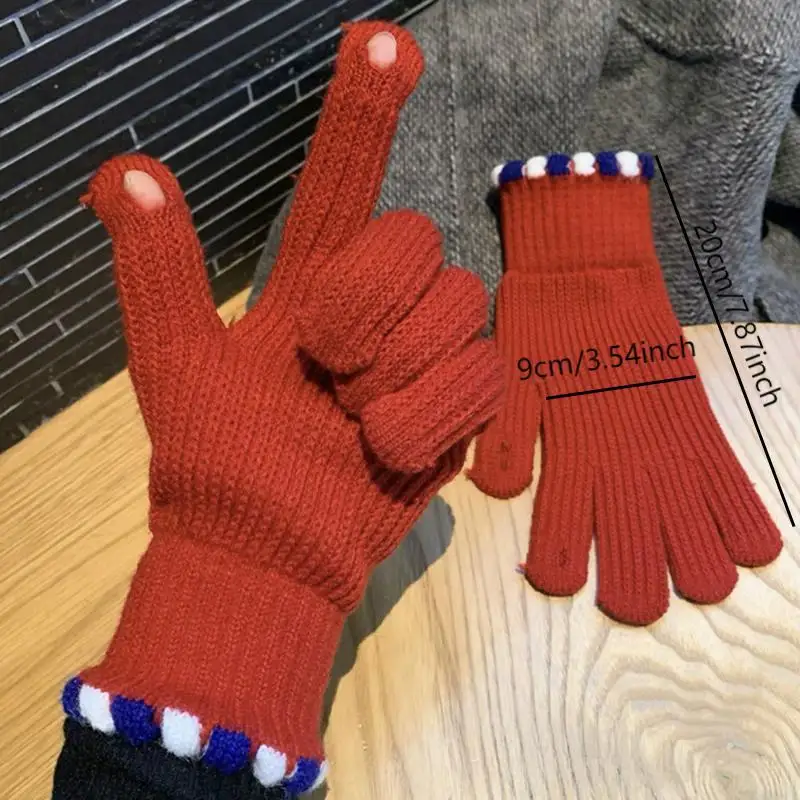 

Knitted Woolen Gloves Full Finger Woolen Gloves Female Winter Keep Warm Mittens Touch Screen Riding Split Finger Thick Gloves